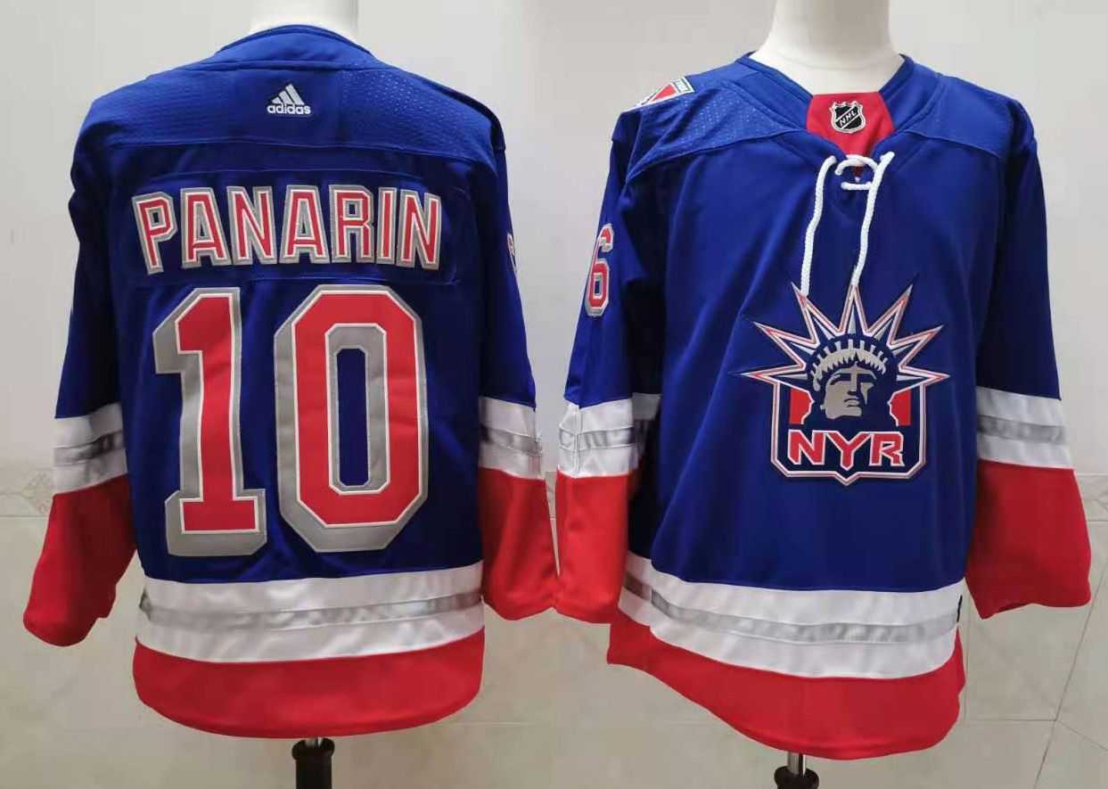 Men New York Rangers 10 Panarin Blue Authentic Stitched 2021 Adidias NHL Jersey